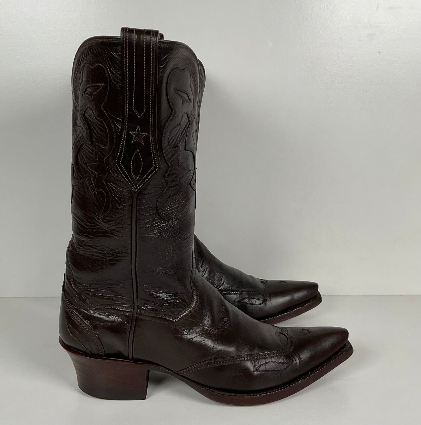 J.B. Hill for M.L. Leddy | Calfskin Cowgirl Boots | Dark Brown | Women’s 7 B