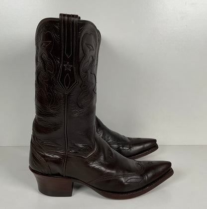 J.B. Hill for M.L. Leddy | Calfskin Cowgirl Boots | Dark Brown | Women’s 7 B