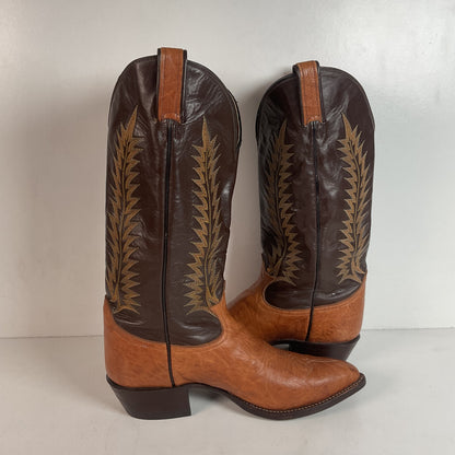 Vintage Tony Lama Gold Label Cowboy Boots — Pecan Bull Shoulder — Men’s 9 D