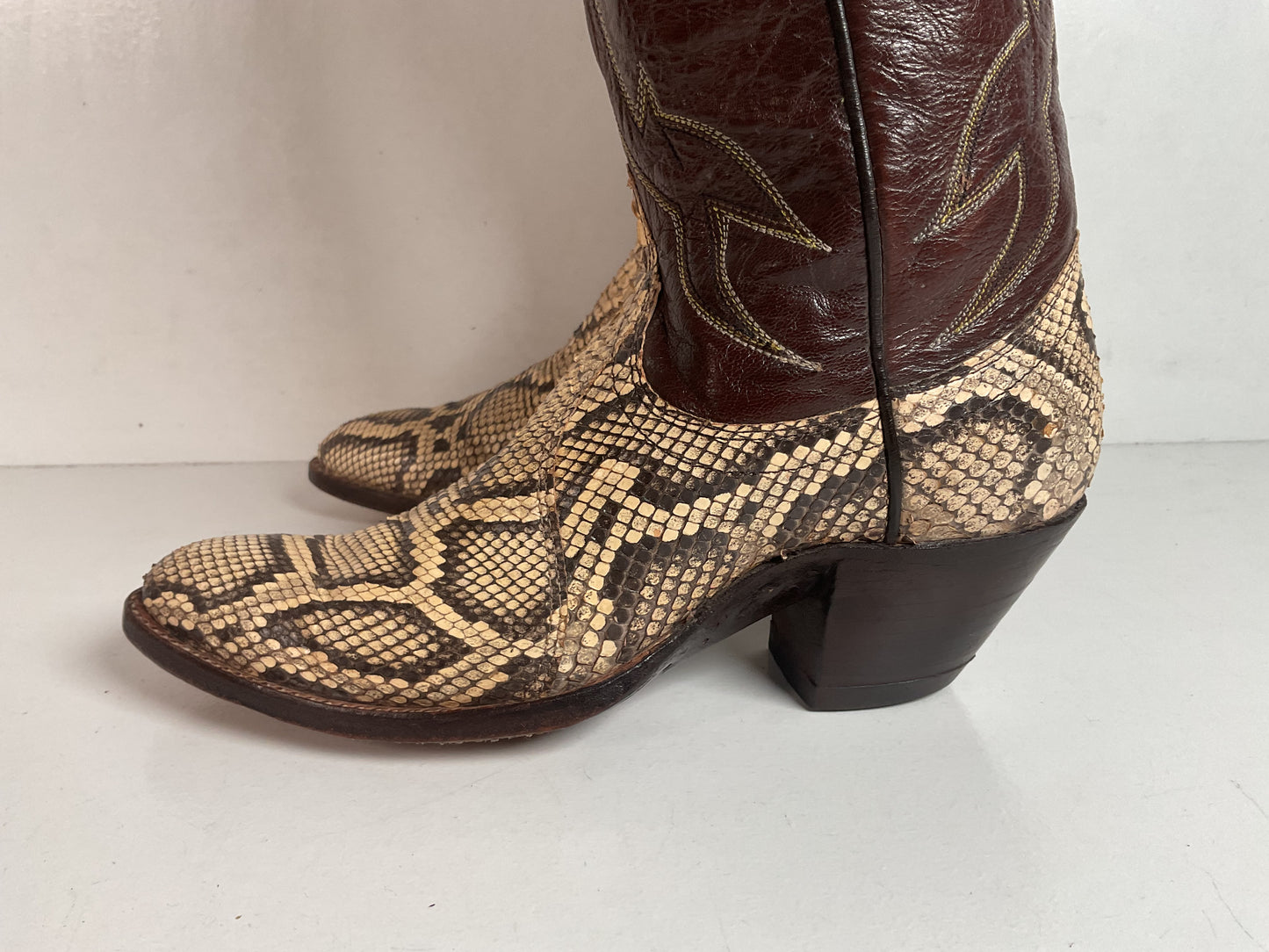 Vintage Dan Post Tall Python Cowgirl Boots 7.5 C USA Made Reticulated