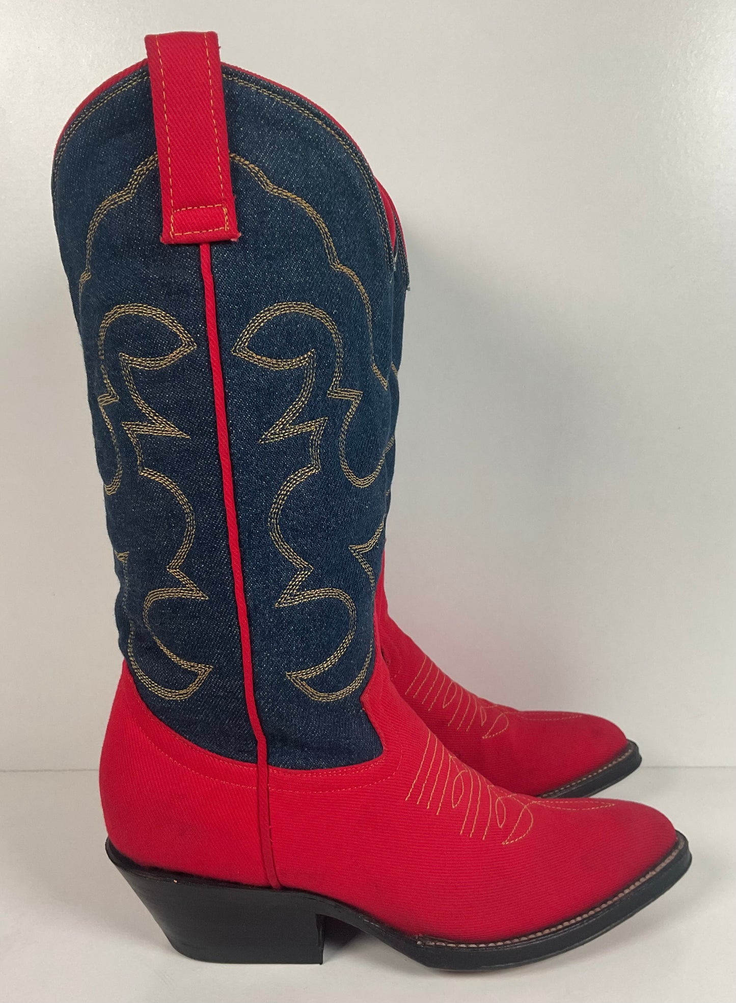 Vintage Red Denim Cowgirl Boots 6.5 B Custom Made