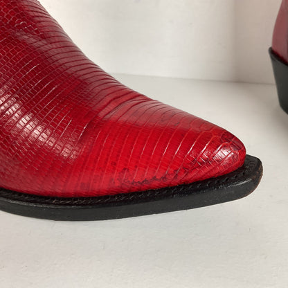 Vintage Justin Teju Lizard Cowgirl Boots | USA Made | Ruby Red | Women’s 7.5 B