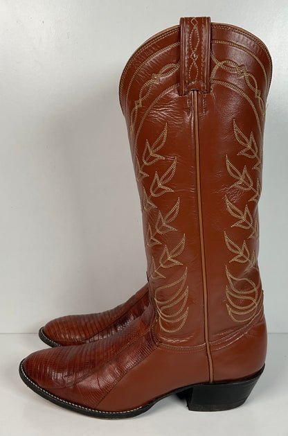 Vintage Tony Lama Gold Label Cowgirl Boots 7.5 C Lizard Vamp