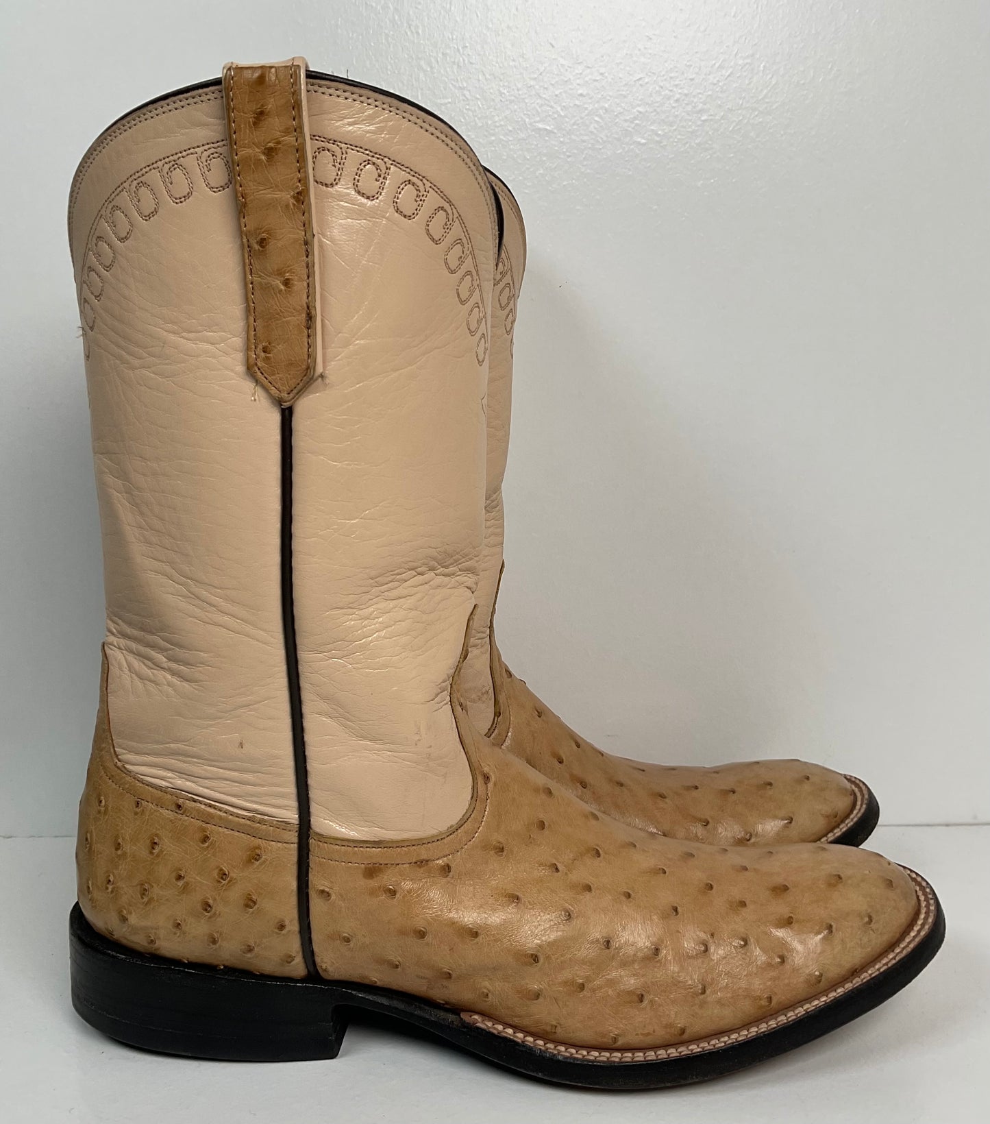 Rios Of Mercedes Exotic Ostrich Quill Roper Boots 9.5 B Golden Tan