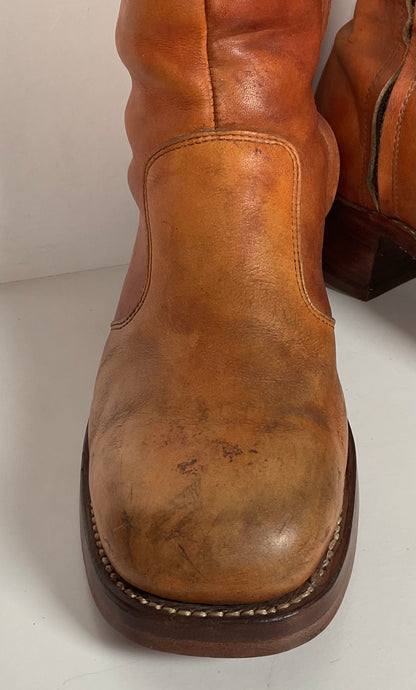 Vintage 60s Frye Chunky Campus Boots 11.5 D Black Label Recraft Thrashed
