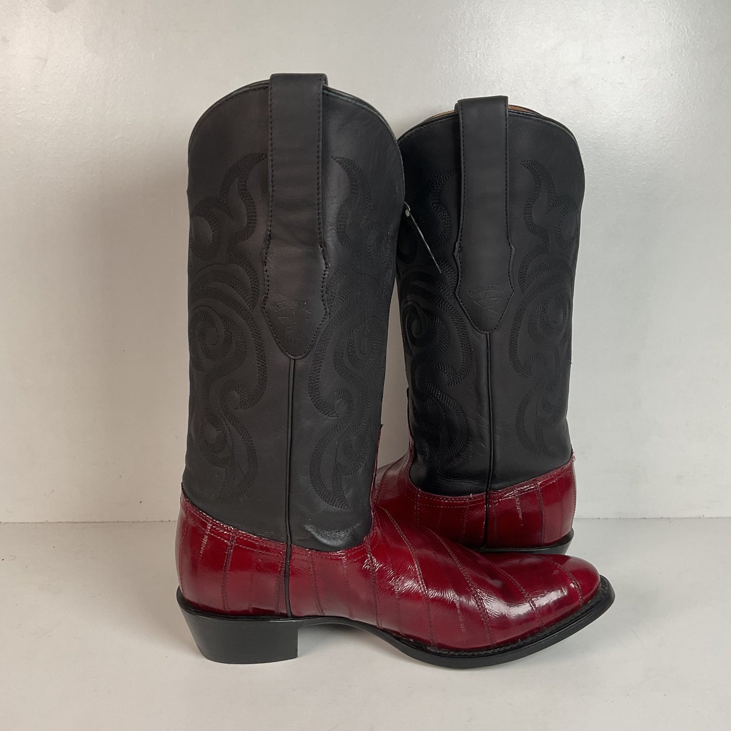 Los Altos Eel Skin Cowboy Boots 10 D Burgundy Exotic