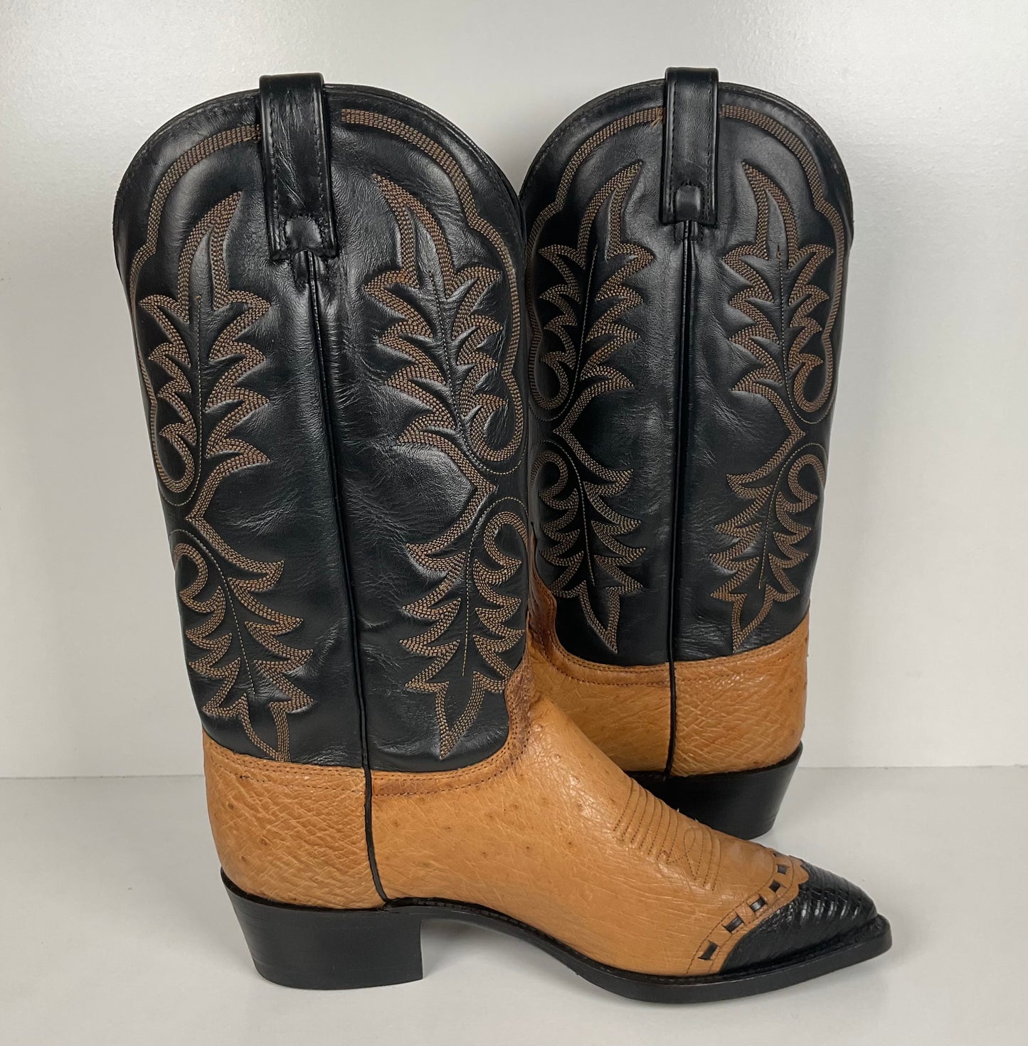 Vintage J. Chisholm Smooth Ostrich Cowboy Boots | Teju Lizard Wingtip | 8.5 EE