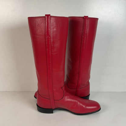 Vintage Justin Ruby Red Riding Boots 8.5 AA (Extra Narrow) USA Made Campus