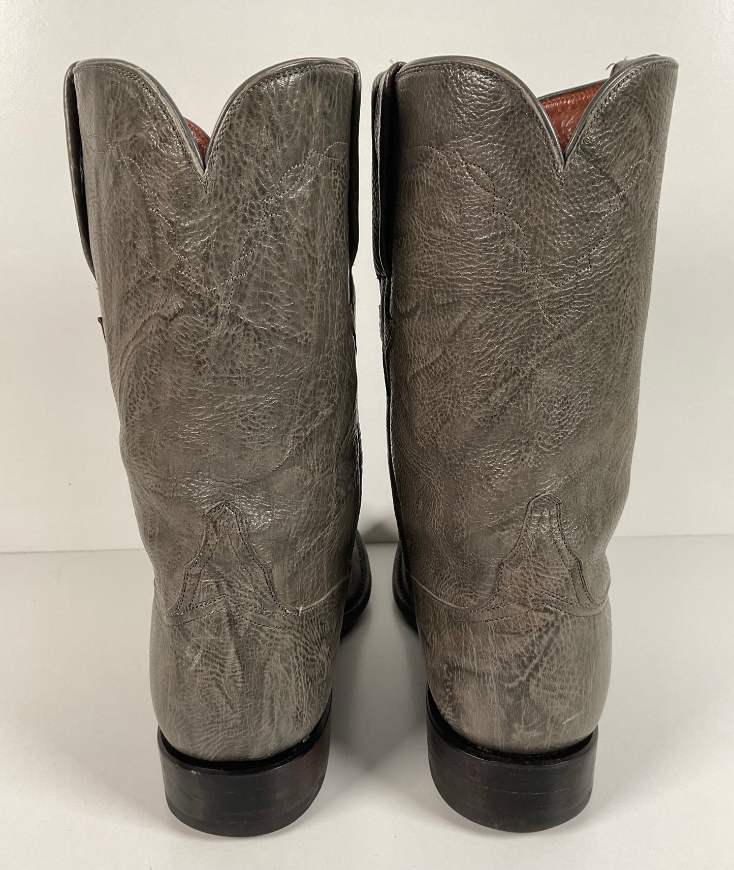 Vintage Lucchese Leadville Grey Anthracite Roper Boots 8.5 D USA Mad Dog Goat