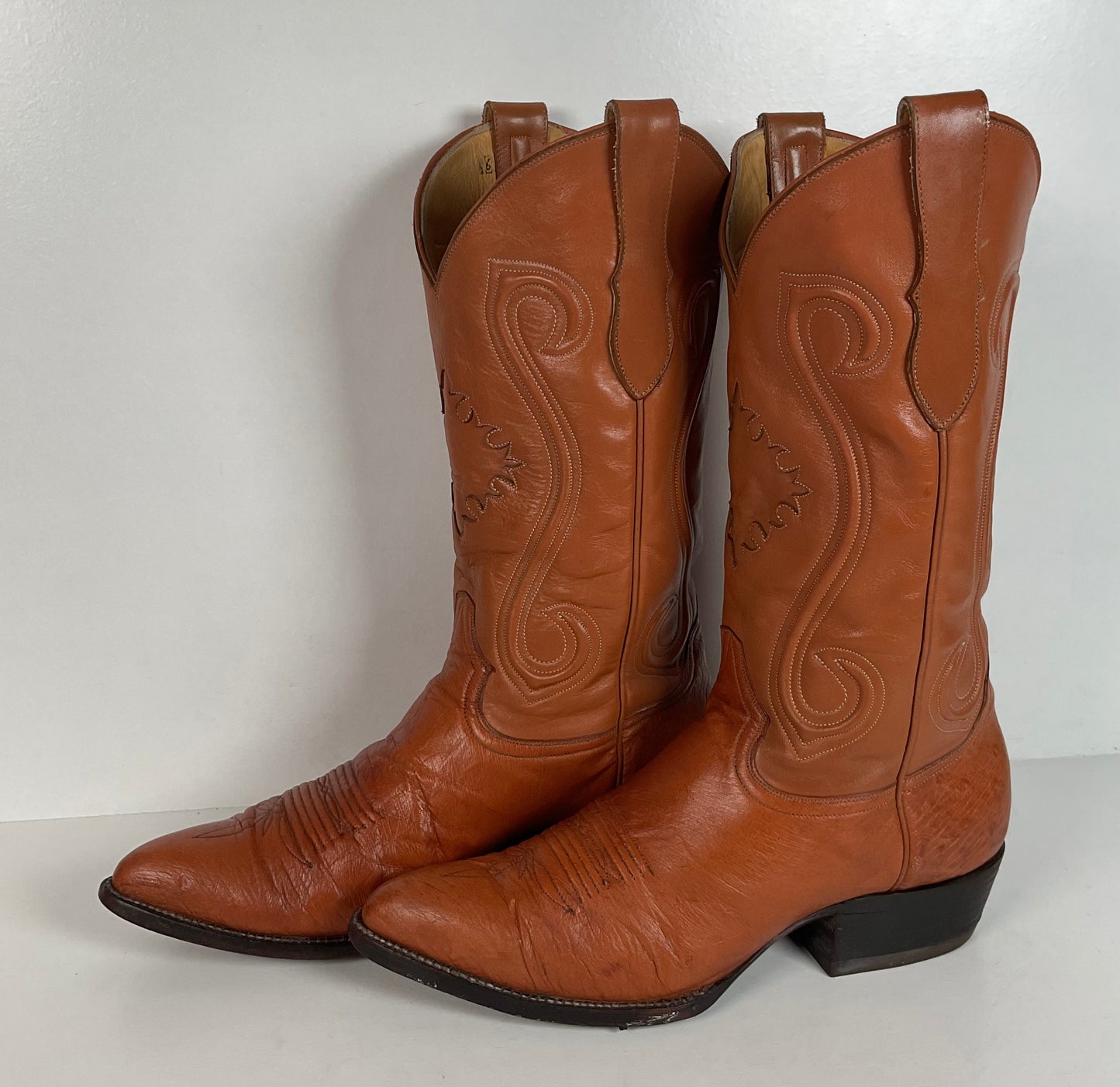 Custom Smooth Ostrich Cowboy Boots | Exotic | Tooled Inlay | Men’s 8.5
