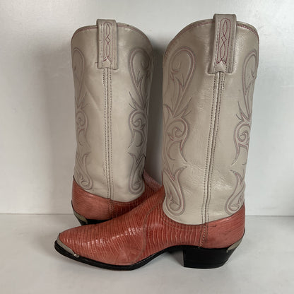 Vintage Dan Post Peach Cowgirl Boots 10 Lizard Vamp USA Made