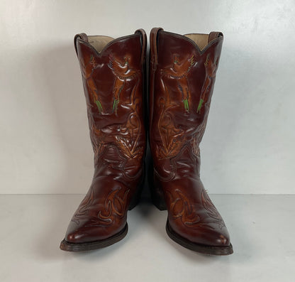 Vintage Texas Brand Thunderbid Cowboy Boots 9.5 D Rising Pheonix USA Made