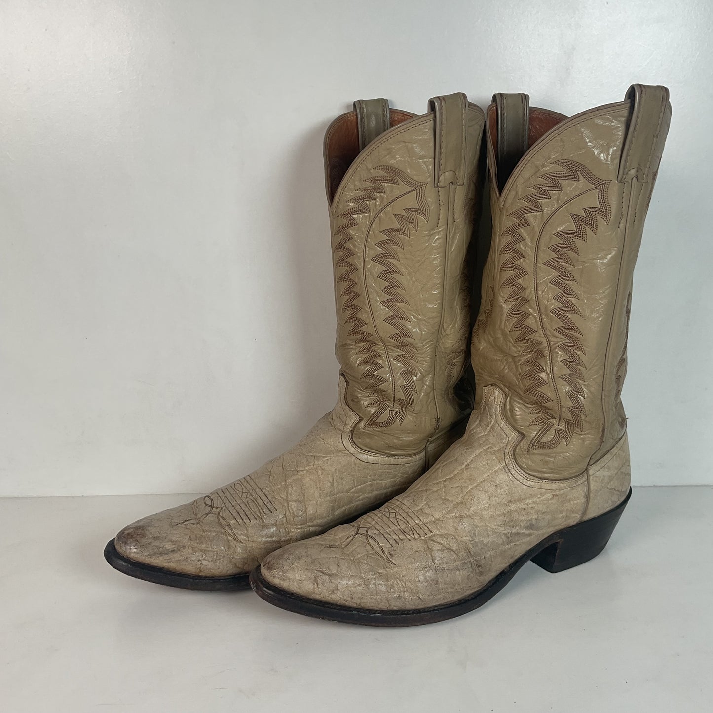 Vintage Justin Exotic Elephant Cowboy Boots 12 AA (Extra Narrow) Distressed