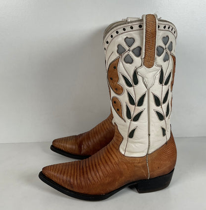 Vintage Cuadra Butterfly Cowgirl Boots | Teju Lizard | Tooled Inlays | Women’s 8