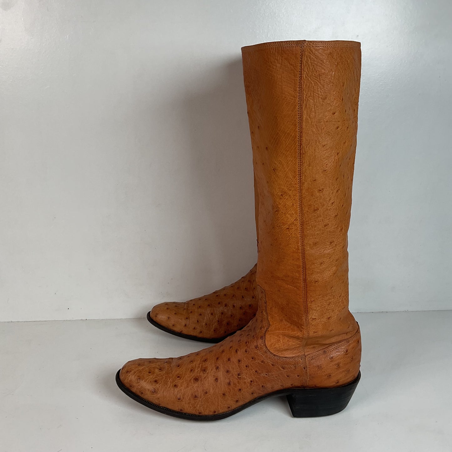 Custom Tall Ostrich Quill Riding Boots 7.5-8 Exotic Cowgirl
