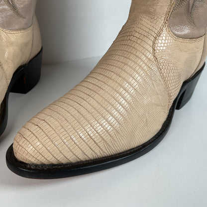 Tony Lama Teju Lizard Cowboy Boots | USA Made | Bone White | Men’s 8.5 D
