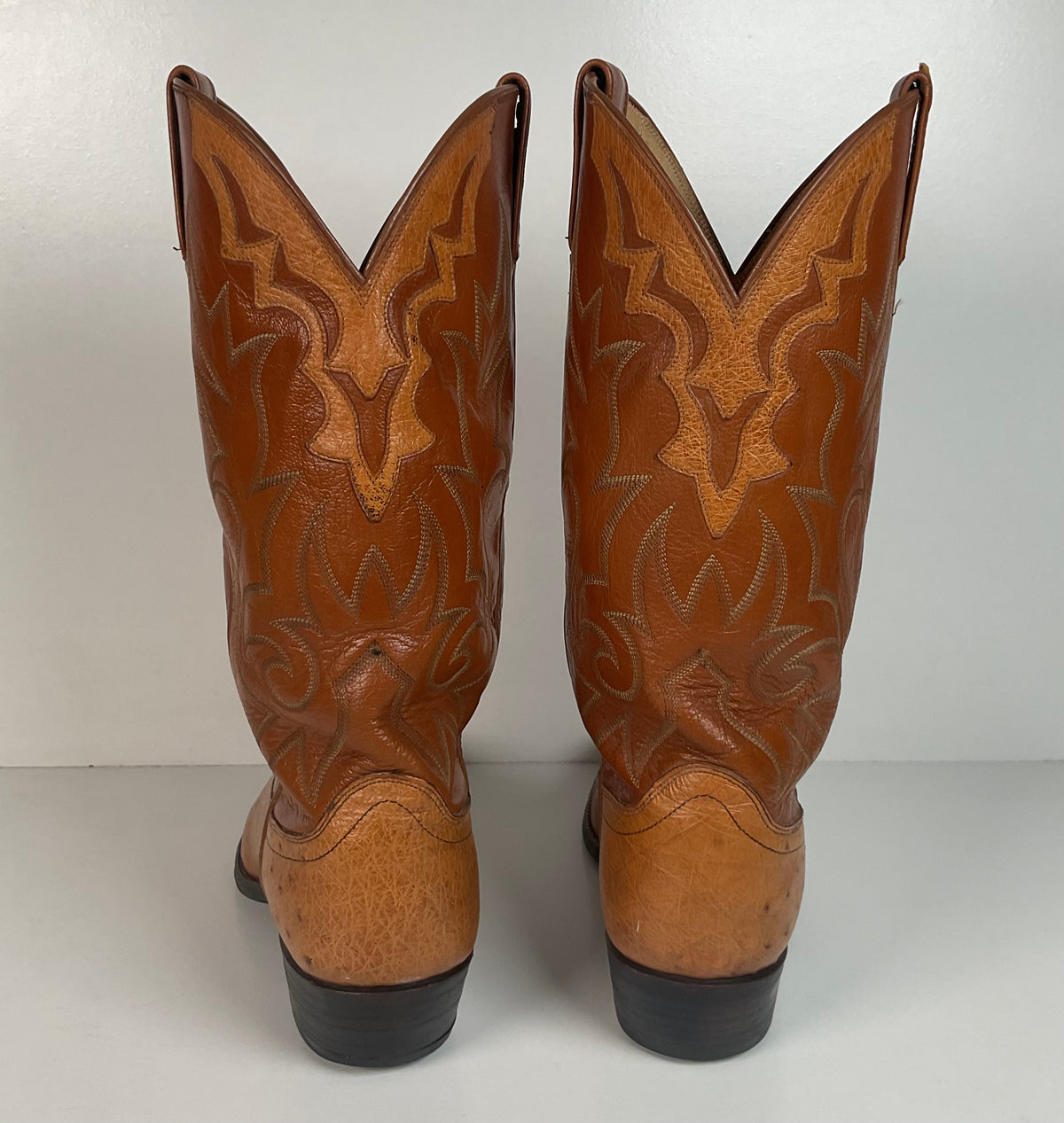 Vintage Dan Post Smooth Ostrich Cowboy Boots | Exotic | Tooled Overlay | 10.5 D