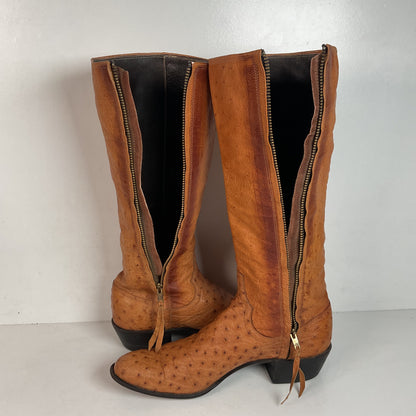 Custom Tall Ostrich Quill Riding Boots 7.5-8 Exotic Cowgirl