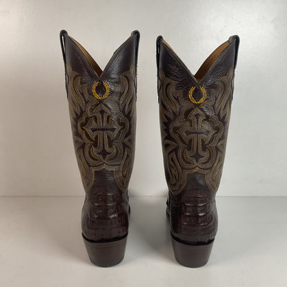 Custom Caiman Crocodile Cowboy Boots Men’s 8.5 Exotic Head Cut