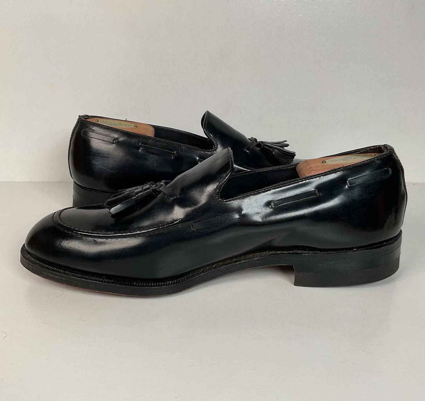 Vintage Florsheim Tassel Loafers | USA Made | Black Veal | High Shine | 10 EEE