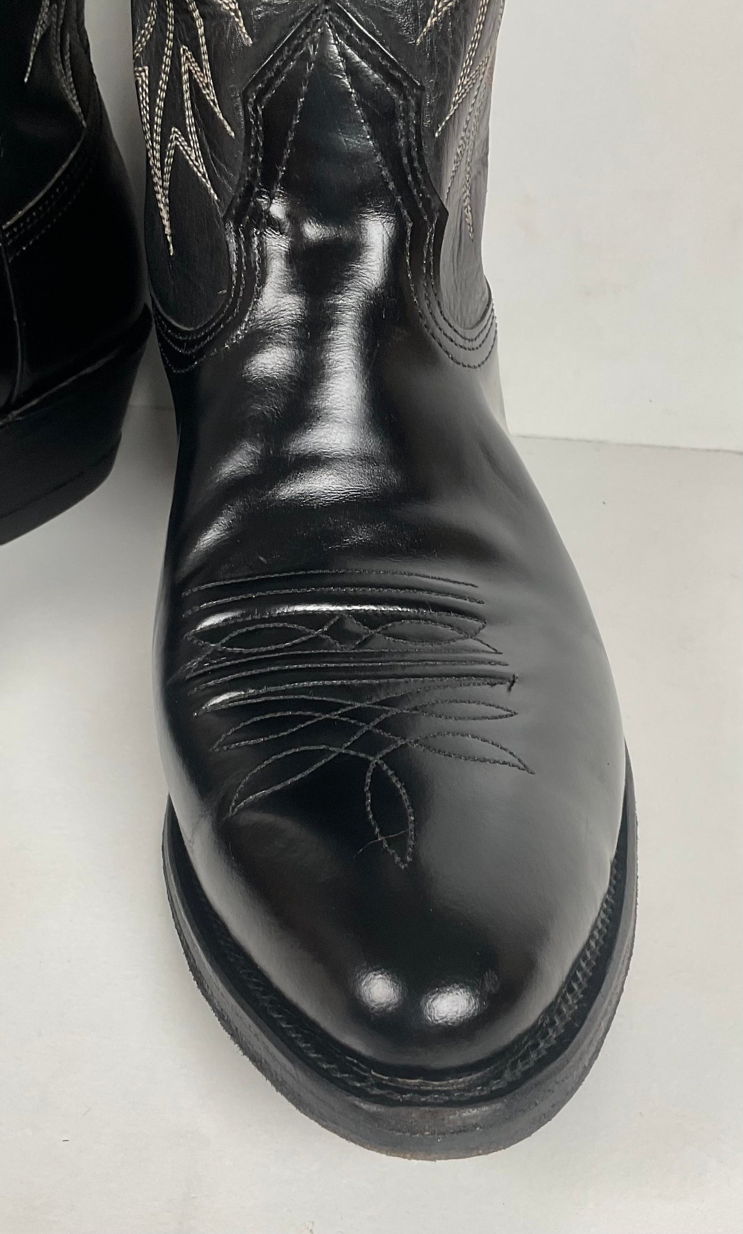 Vintage Nocona Cowboy Boots | Glossy Black Veal | USA Made | Men’s 9.5 EE