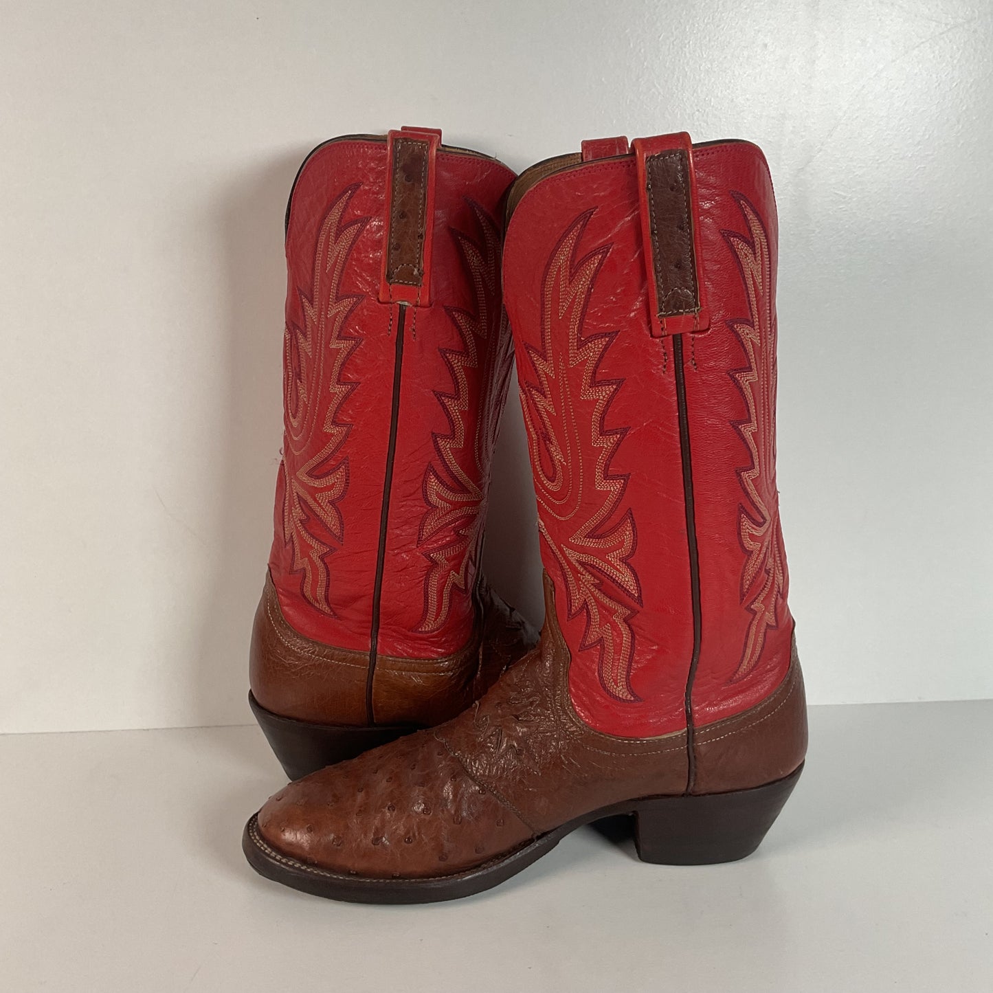 Lucchese 2000 Ostrich Quill Cowboy Boots | Exotic | Tooled Inlay | Men’s 8.5 D