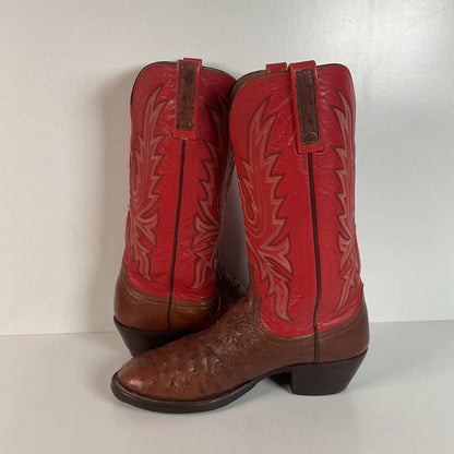 Lucchese 2000 Ostrich Quill Cowboy Boots | Exotic | Tooled Inlay | Men’s 8.5 D