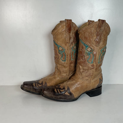 Corral Heart BreakerCowgirl Boots 11 M Wingtip Tooled Revolver Inlay