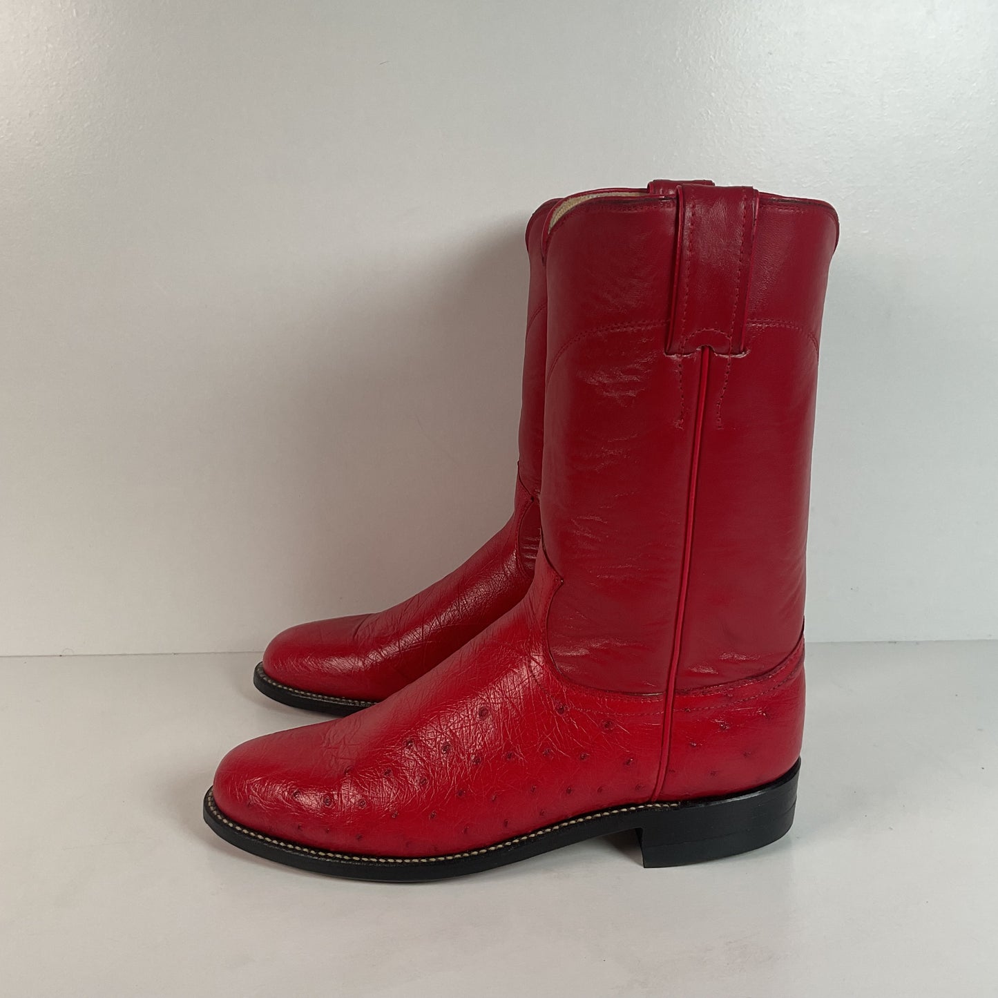 Justin Smooth Ostrich Roper Boots | Exotic | USA Made | Ruby Red | Women’s 7 B