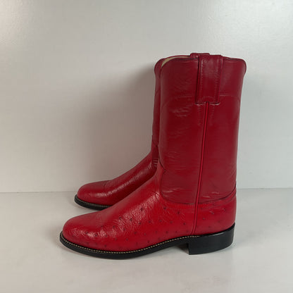 Justin Smooth Ostrich Roper Boots | Exotic | USA Made | Ruby Red | Women’s 7 B