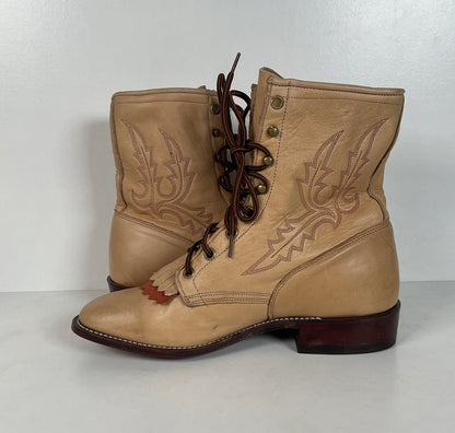 Vintage Larry Mahan Packer Boots | Cowgirl | Lace Up | USA Made | Women’s 8 M