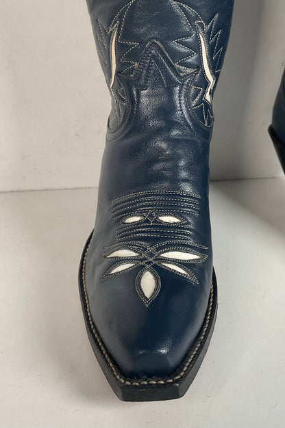 Vintage Tony Lama Blue Tooled Cowboy Boots Men’s 7 D | Women’s 8 Gold Label