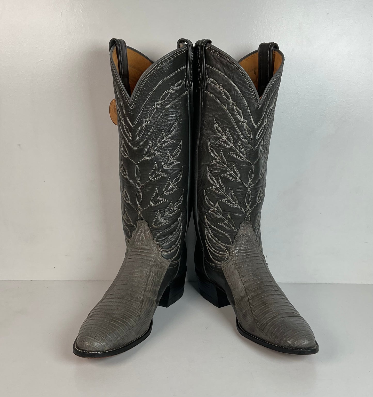 Vintage Tony Lama Gold Label Cowgirl Boots 6.5 B Grey Lizard Teju