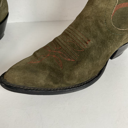 Vintage Hyer Cowboy Boots | 1980s | Olive Green Suede | Women’s 6.5 B