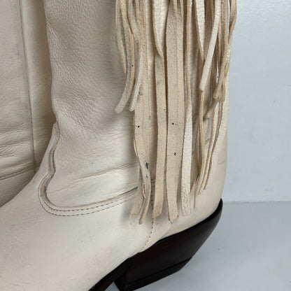 Vintage Zodiac Native Fringe Cowgirl Boots | USA Made | White | Women’s 9 M