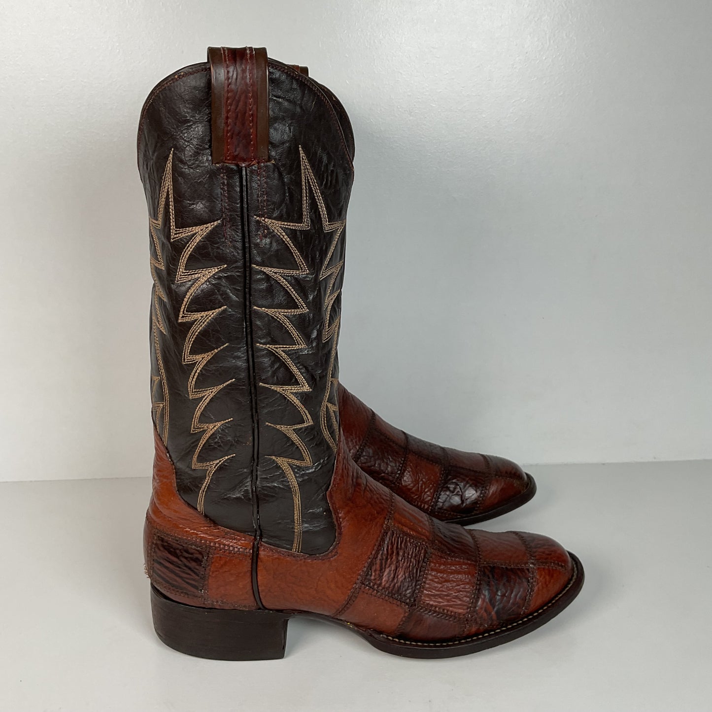 Vintage Sanders Shark Patchwork Cowboy Boots | Exotic | Extra Narrow | 11.5 AA