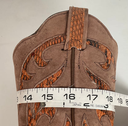 Vintage Larry Mahan Tall Cowgirl Boots 7 B Tooled Snakeskin Inlay