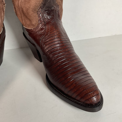 Vintage Larry Mahan Teju Lizard Cowgirl Boots | Pig Skin Suede Shaft | 6.5 B
