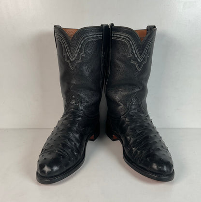 Recrafted Lucchese 2000 Black Ostrich Quill Roper Boots 9 D Exotic