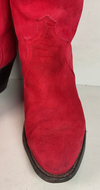 Vintage Justin Red Pig Skin Cowgirl Boots | Brush Off | USA Made | 6 B