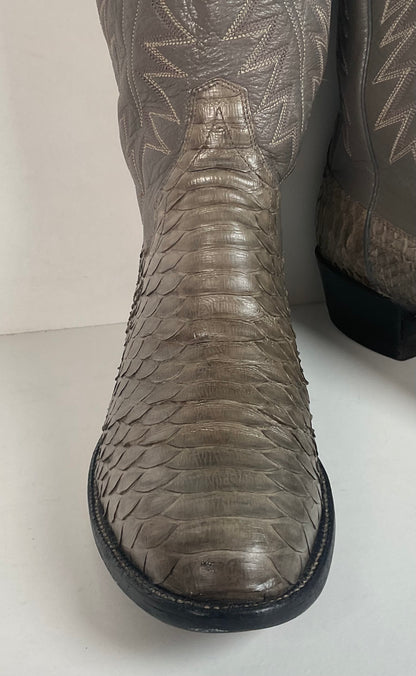 Vintage Sanders Python Snakeskin Cowboy Boots | Grey | Men’s 10 D