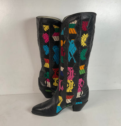 Tony Lama’s Hyer Cowgirl Boots 8 C Southwestern Aztec Woven Inlays