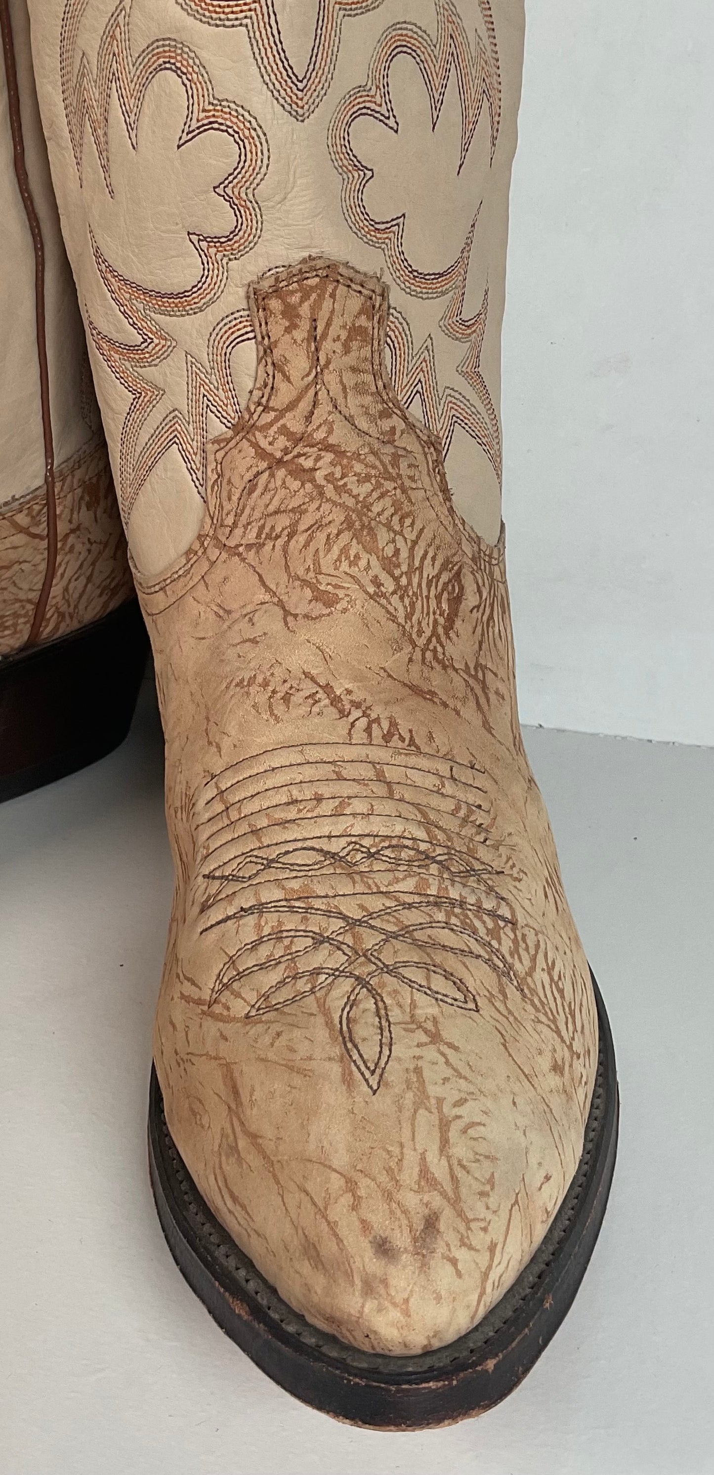 Vintage Dan Post Sueded Shoulder Cowboy Boots 10 D USA Crème Custom