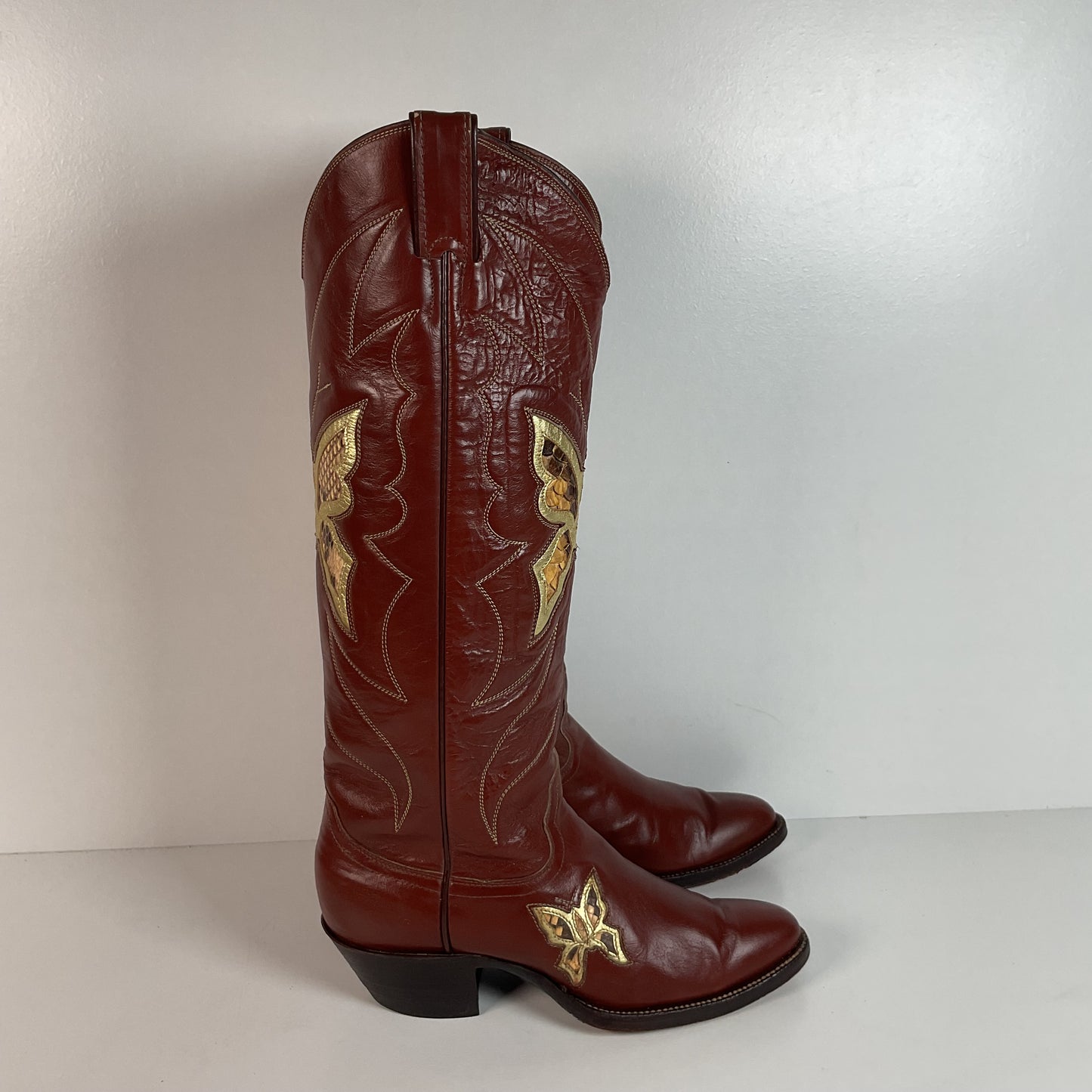 1970s Justin Butterfly Cowgirl Boots | Snakeskin Inlay | USA Made | 6.5 C