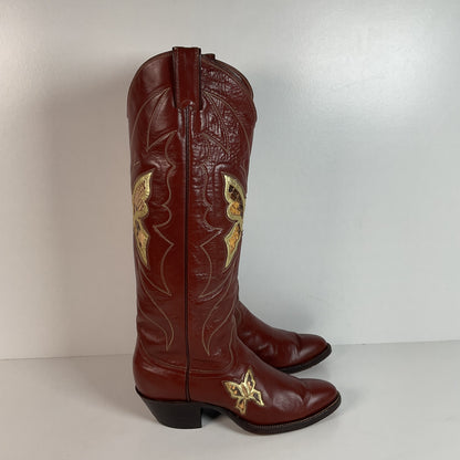 1970s Justin Butterfly Cowgirl Boots | Snakeskin Inlay | USA Made | 6.5 C