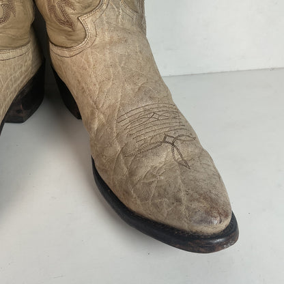 Vintage Justin Exotic Elephant Cowboy Boots 12 AA (Extra Narrow) Distressed