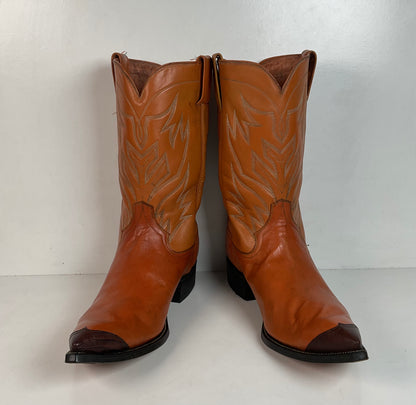 1960s Cowtown Handmade Cowboy Boots 13 D Pumpkin Orange Lizard Wingtip