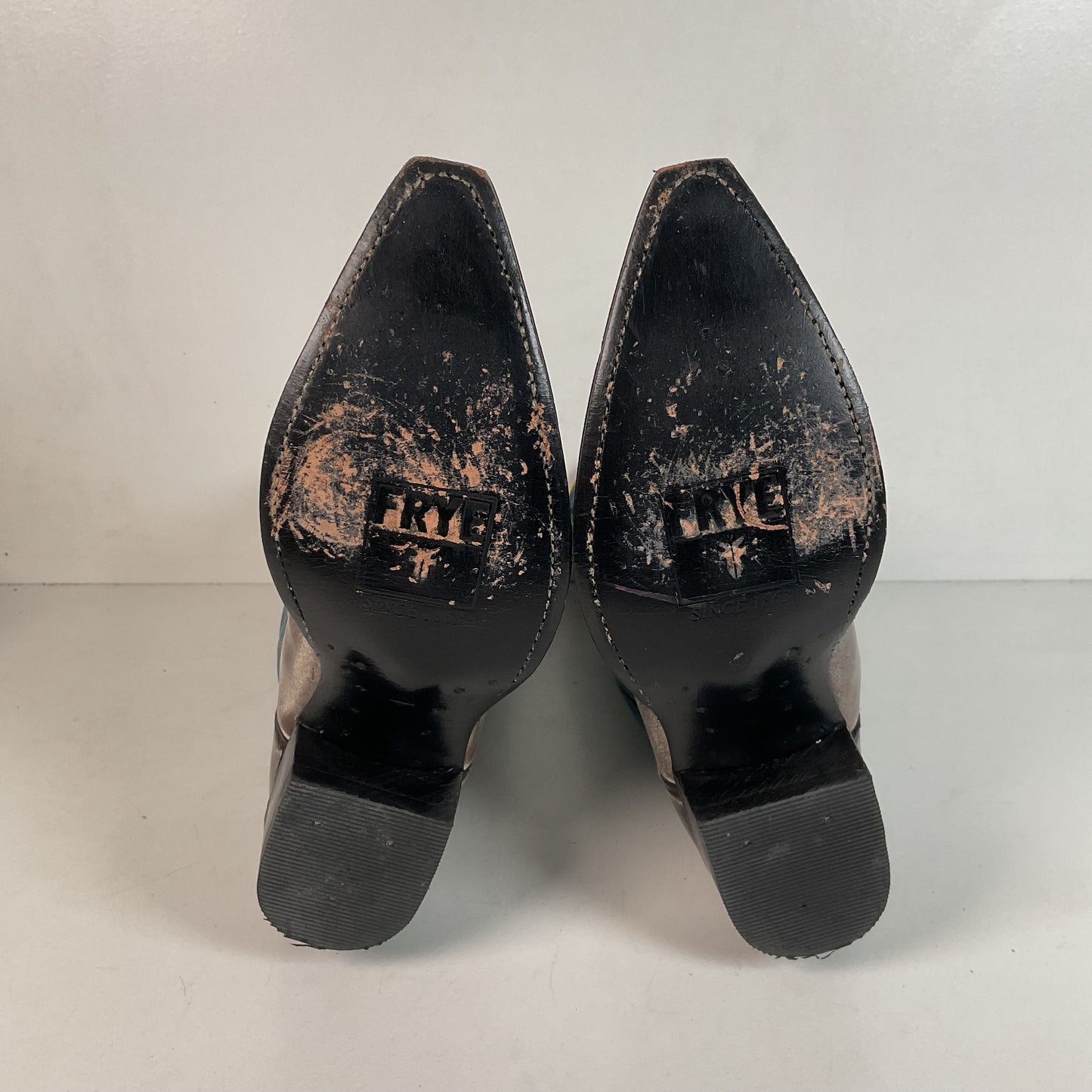 Frye Metallic Cowgirl Boots 7 M Tooled Inlay Snip Toe