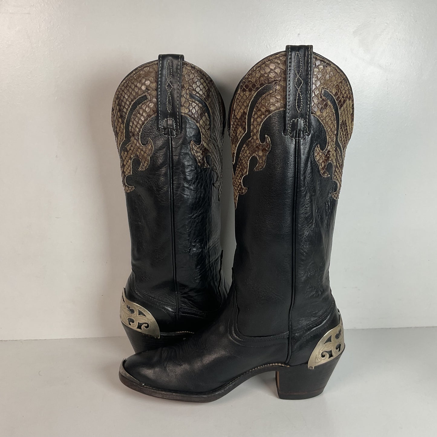 Vintage Laredo Snakeskin Overlay Cowgirl Boot 8 B USA Made Python