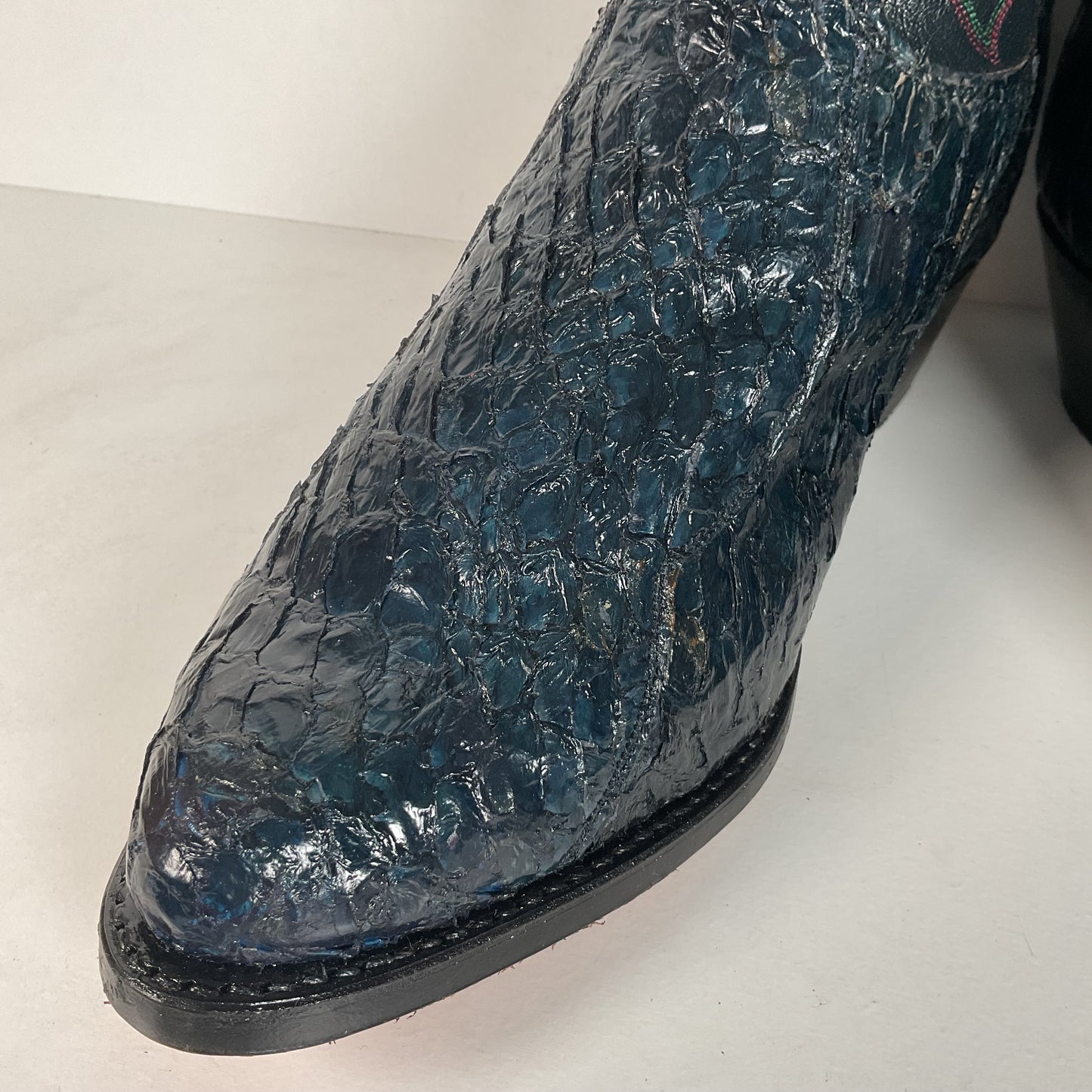 Vintage Olathe Sea Bass Cowboy Boots | Exotic | USA Made | Navy Blue | 13 EE